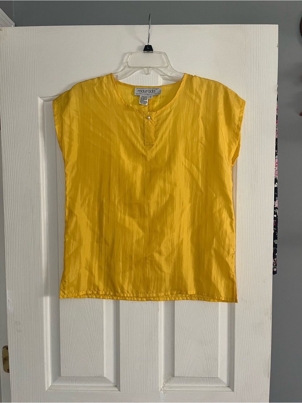 Yellow Short-Sleeve Silk Blend Blouse